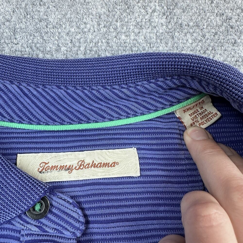 Tommy Bahama Polo Shirt Mens 2XL Blue Striped Modal Blend Golf Resort Relaxed - Picture 5 of 6